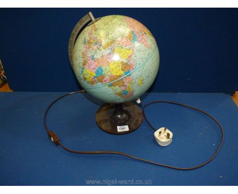 An illuminated Globe with chrome arm, 15'' tall.