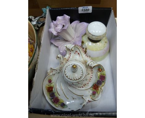 An early Royal Worcester Inkwell in the form of a Daffodil, No. 2511, 3'' tall x 5'' wide, an attractive Inkwell with floral 