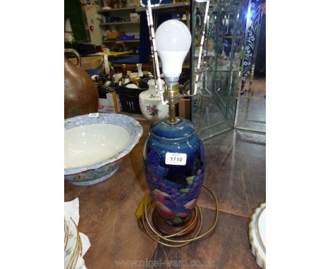 A Moorcroft pottery Finches pattern lamp, 11 1/2'' tall.