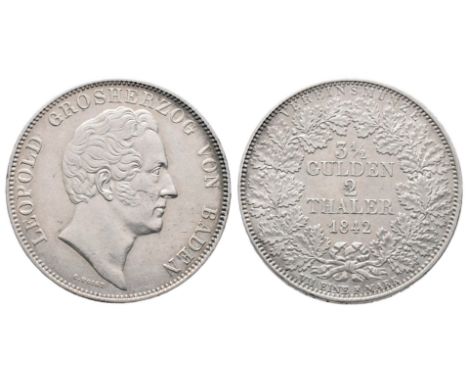Baden Durlach, Karl Leopold Friedrich, 1830-1852, Vereinsdoppeltaler 1842, 37,10 g. Thun 24; AKS 88. Fast vorzüglich