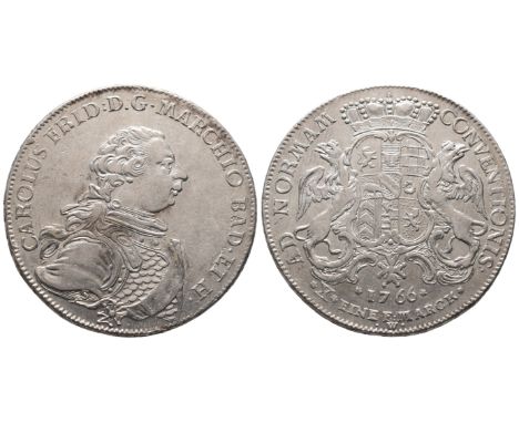 Baden Durlach, Karl Friedrich, 1746-1811, Konv.-Taler 1766, Durlach, 27,98 g. Dav. 1933. Vorzüglich