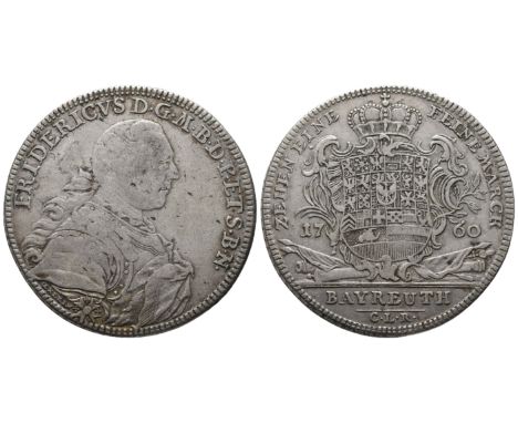 Brandenburg Bayreuth, Friedrich, 1735-1763. Konv.-Taler 1760, Bayreuth, 27,78 g. Dav 2037. Fast sehr schön