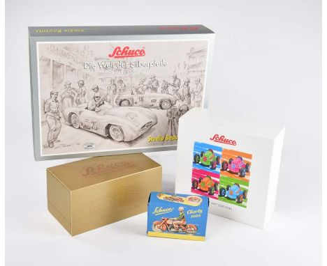 Schuco, Studio Bausatz, Motorrad Charly, Pop Art Racer + Kommando Auto, OVP, Z 1