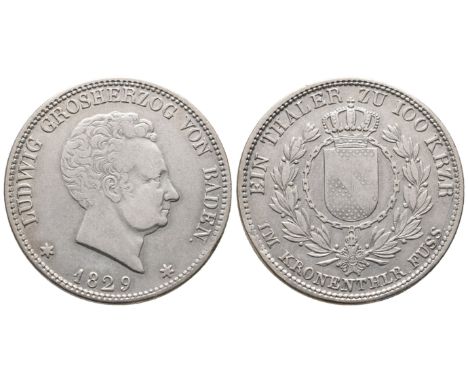 Baden Durlach, Ludwig 1818-1830. Taler (100 Kreuzer) 1829, 18,02 g. Thun 18; AKS 53. Sehr schön 
