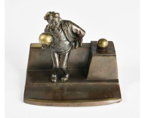 Schreibtischgarnitur Art Deco, 12x8x11 cm, Guss, brüniert, mit Einsatz, 2 Flecken, sonst sehr schöner Zustand