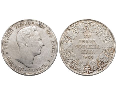 Baden Durlach, Karl Leopold Friedrich, 1830-1852, Kronentaler 1836, Zu Ihrer Völker Heil, 29,58 g. Thun 23; AKS 87. Min. beri