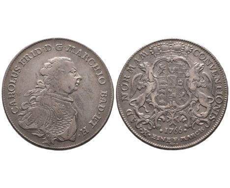 Baden Durlach, Karl Friedrich, 1746-1811, Konv.-Taler 1766, Durlach, 27,98 g. Dav. 1933. Sehr schön-vorzüglich