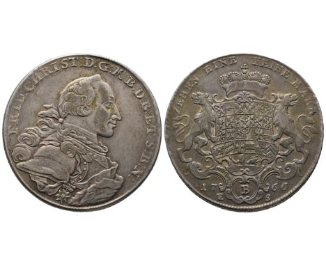 Brandenburg Bayreuth, Friedrich Christian, 1763-1769. Konv.-Taler 1766, Bayreuth. 28,07 g. Dav. 2042. Min. justiert, sehr sch
