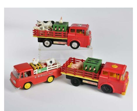 Tomy/Marx, 3 Old Mc Donald Farm Trucks, USA, 22-28 cm, GemBw, Funktion nicht geprüft