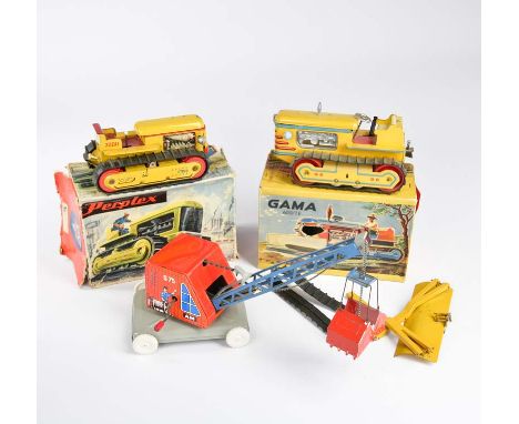 Gama, Raupe 600/1E, Arnold Perplex Raupe  + Fischer Kran, W.-Germany, Blech, teilw. LM,  2x Okt, bitte besichtigen, Z 1-3