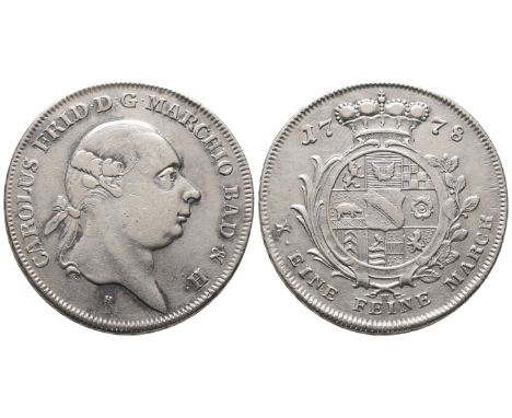 Baden Durlach, Karl Friedrich, 1746-1811, Konv.-Taler 1778, Durlach, 27,83 g. Dav. 1935. Sehr schön