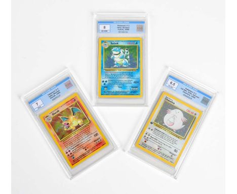 Pokemon, Glurak, Turtok, Chaneira, EGS graded, 6,5-8, deutsch, 2x unlimited, 1x first edition