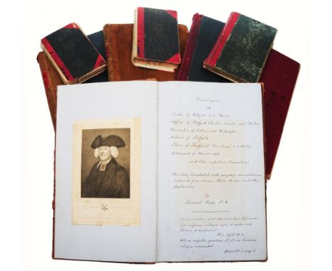 PEGGE'S GENEALOGIES, a manuscript document by the Rev Samuel Pegge (1704-1796), with portrait engraving, relating to six fami