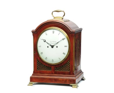 A GEORGE III MAHOGANY BRACKET OR TABLE CLOCK the convex white Roman dial inscribed Frans. Robotham, Hampstead, the twin train