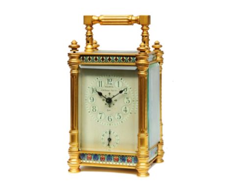 A 19TH CENTURY FRENCH CARRIAGE TIMEPIECE the Arabic enamel dial signed Aubertin, 47.49. Passage Hotel-Dieu, Lyon, with subsid