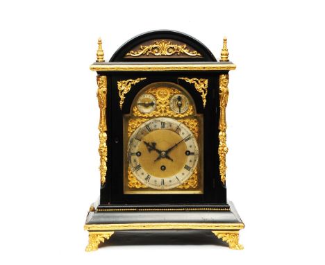 A WINTERHALDER &amp; HOFMEIER BRACKET OR TABLE CLOCK the brass dial with silvered Roman chapter ring, Arabic five minutes and