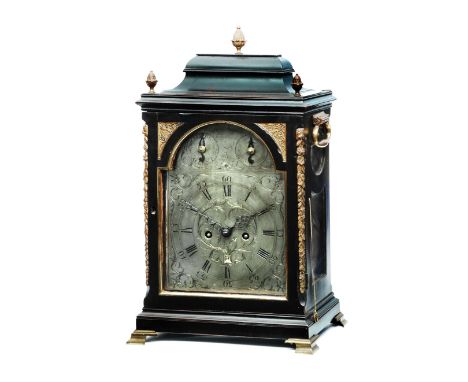 AN EBONISED BRACKET CLOCK the break arch silvered Roman dial with Arabic five minutes, the arch inscribed Thos. Morgan, Edinb