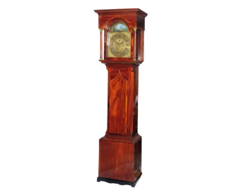 A 19TH CENTURY MAHOGANY 8 DAY LONGCASE CLOCK the 13" brass break arch dial with Roman chapter ring, Arabic five minutes, acan