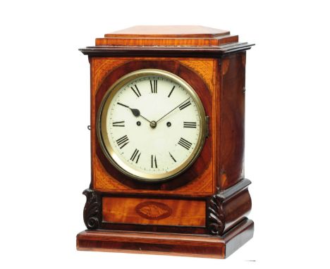 A VICTORIAN MAHOGANY MANTEL OR TABLE CLOCK with circular Roman dial, twin train fusee movement with pull repeat and bell stri