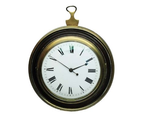 A GEORGE III MAHOGANY AND BRASS BOUND SEDAN CHAIR CLOCK with convex white enamel Roman dial, the timepiece movement signed Tr