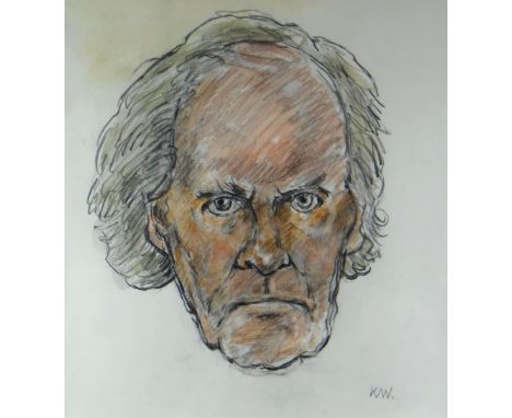SIR KYFFIN WILLIAMS RA watercolour and pencil - head portrait of the poet, the late R S Thomas, signed with initials, entitle