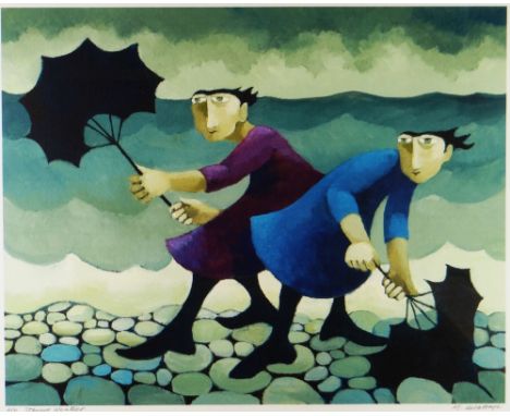 MURIEL DELAHAYE artist's proof print - entitled 'Stormy Weather', signed in pencil, 31 x 40cms (framed and glazed)