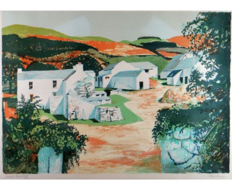 JOHN ELWYN artist proof (18/20) colour lithograph - white washed farm and farm buildings, signed in pencil, 42 x 58cms (frame