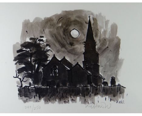 SIR KYFFIN WILLIAMS RA limited edition (249/250) print - Llanedwen church, Anglesey, signed, 43 x 50.5cms (framed and glazed)