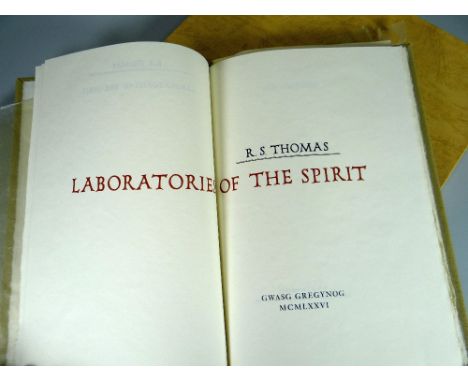 A GWASG GREGYNOG VOLUME OF LABORATORIES OF THE SPIRIT BY R S THOMAS 1976 (133/215) printed on Barcham Green hand-made paper, 