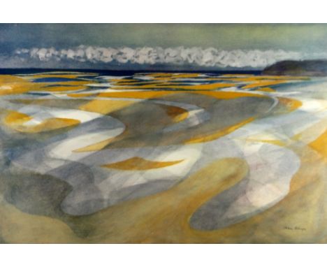 JOHN ELWYN limited edition (262/300) colour lithograph - beach scene, entitled 'Laugharne Estuary from Dylan Thomas' Writing 