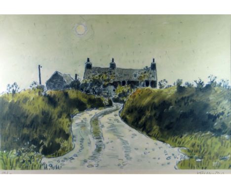 SIR KYFFIN WILLIAMS RA limited edition (101/150) colour print - old farm house and lane under the sun, signed fully in pencil