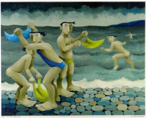 MURIEL DELAHAYE artist's proof print - entitled 'At the Seaside', signed in pencil, 31 x 40cms (framed and glazed)