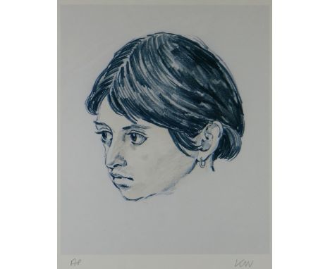 SIR KYFFIN WILLIAMS RA artist proof - head portrait of Patagonian girl, signed with initials, 29 x 24cms (framed and glazed)