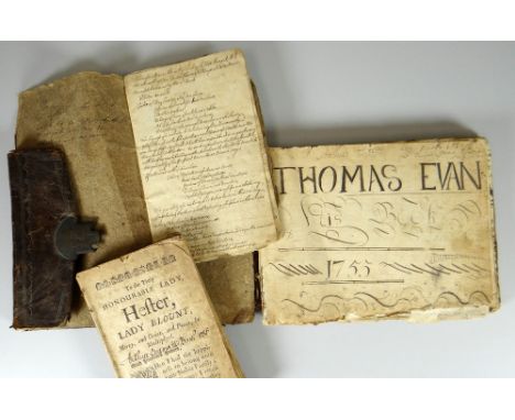 THOMAS EVANS & ARTHUR EVANS HANDWRITTEN MANUSCRIPTS 1755 and later, bound in leather with metal clasp engraved 'TE', containi