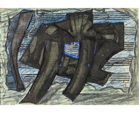 CERI RICHARDS mixed media - abstract with torn music manuscript, signed and dated 1962, 13 x 18cms (framed and glazed)