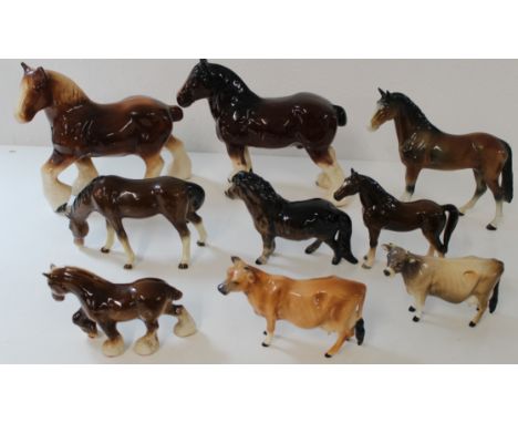 Collection of ceramic horse and cow figures, including one Beswick cow&nbsp;