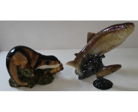 Beswick trout, Jema Holland fish and large ceramic otter&nbsp;