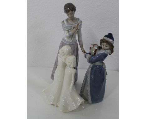 3 ceramic figures of women including Lladro grandmothers love, Royal Worcester Moments Friendship and a Nao&nbsp;