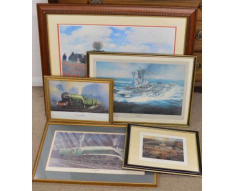 Large framed Monet print, "HMS Ark Royal" print after Robert Taylor, "Wild Swan" limited edition signed print after J E Wigst