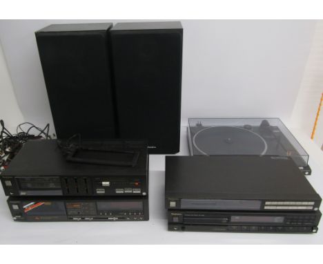 Technics sound system including SB-3430 speakers, stereo integrated amplifier SU-Z200, stereo cassette deck RS-B40, quartz sy
