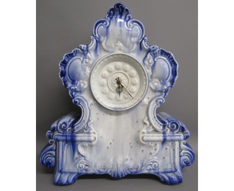 Large blue and white ceramic mantel clock - approx. 42cm x 40cm&nbsp;