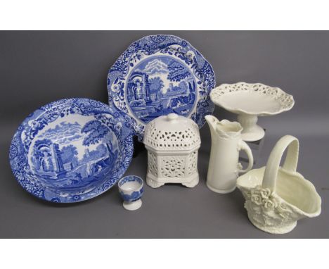 Spode Italian fruit bowl, egg cup and sectional plate also Royal Worcester 74149 129 cream jug and other unmarked cream ware