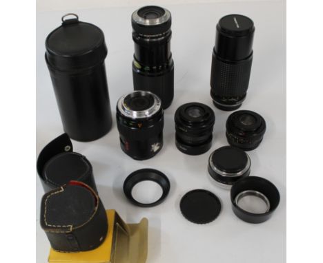 Selection of camera lenses with bayonet fitting, Centon AF 70-120mm, Petri 50mm with case, Vivitar Series 1 70 - 120mm Macro 