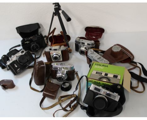 Mixed selection of cameras, Zorki 4K camera Made in USSR with 50mm lens, Kodak Retina IIS with 45mm lens, Yashica MG1 with 45