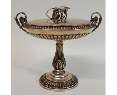 Italian silver comport (marked 800 with Milan makers stamp) 19.34ozt with associated lid with monkey finial marked 820, 5.94o