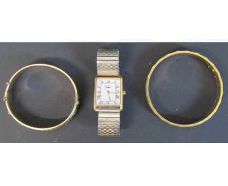 9ct gold rotary watch, 14ct rolled gold bangle and a 9ct gold metal core bangle&nbsp;