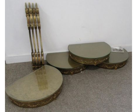 4 hallway console tables - wall fixed with decorative legs and cherubs to table - glass topped (1 chipped) - approx. 38cm dee