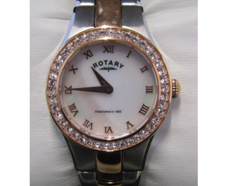Ladies Rotary rose gold two tone stainless steel watch with mother of pearl face - LB03501/07