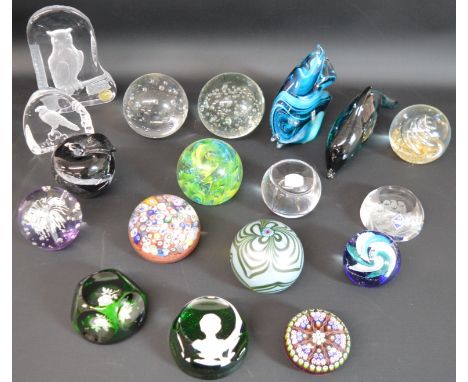 Selection of paperweights including Baccarat, Goebel, Mdina etc.