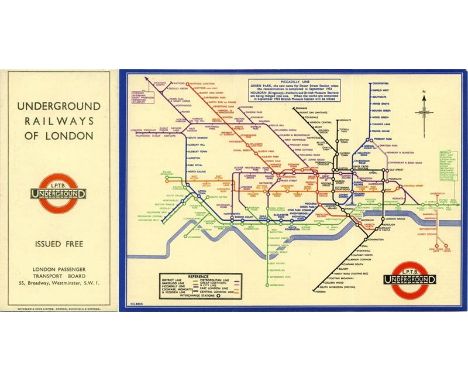 First-year edition of the BECK UNDERGROUND MAP 'Underground Railways of London", this being the undated edition without a pri